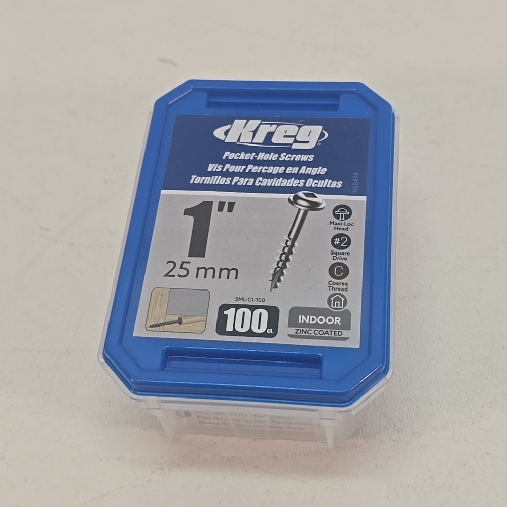 Kreg SML-C1-100 Zinc Pocket Screws, 1 Inch #8 Coarse Thread, Maxi-Loc Head‎ (100
